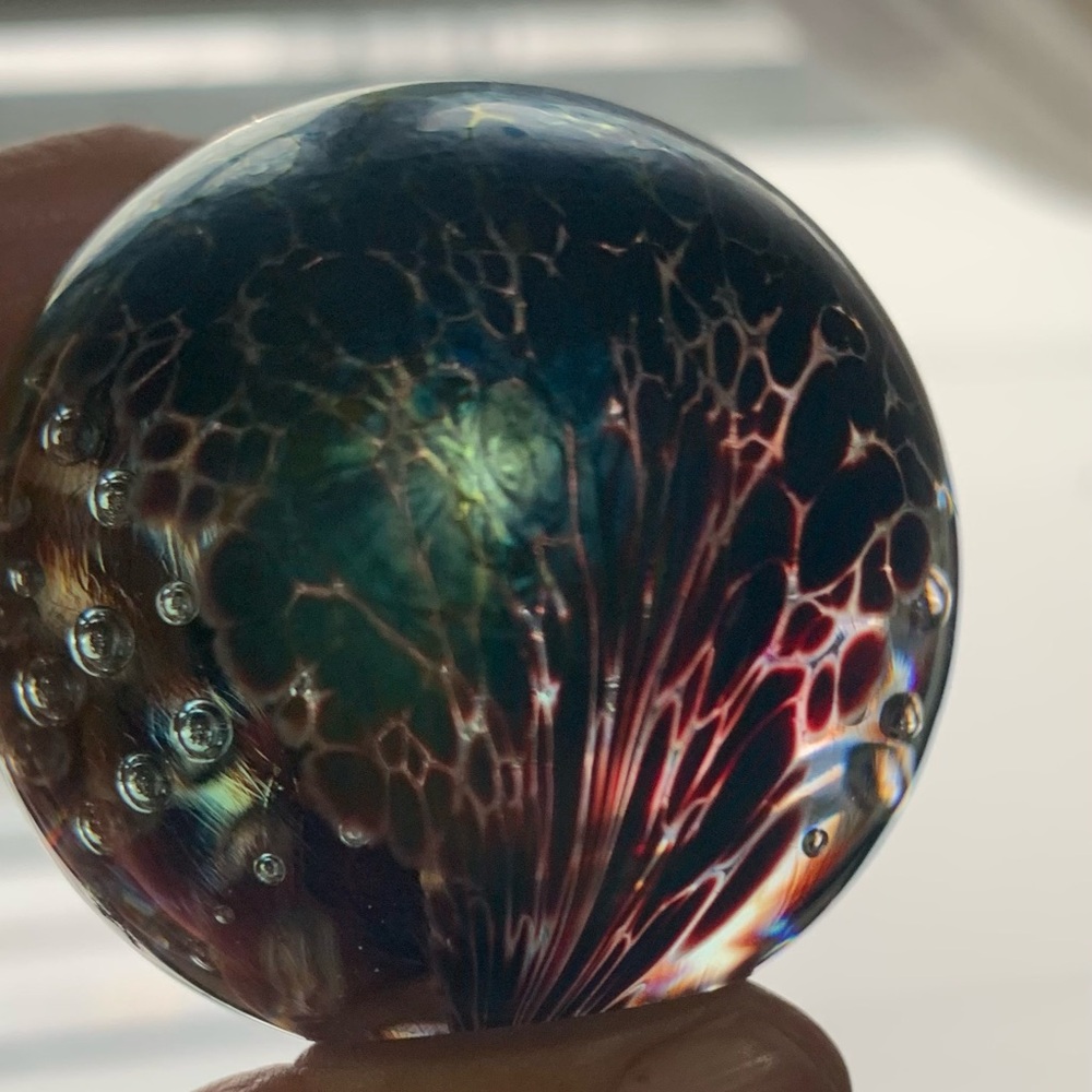 Glass Eye Studio Paperweight 1993 signed feather design